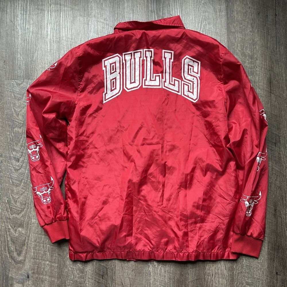 Vintage NBA Chicago Bulls Button Up Jacket Coat Size Large L  Red‎ Windbreaker